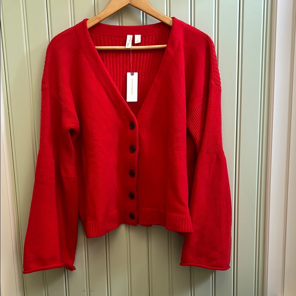 Anthropologie Moth Women's Red Cardigan Sweater, Large